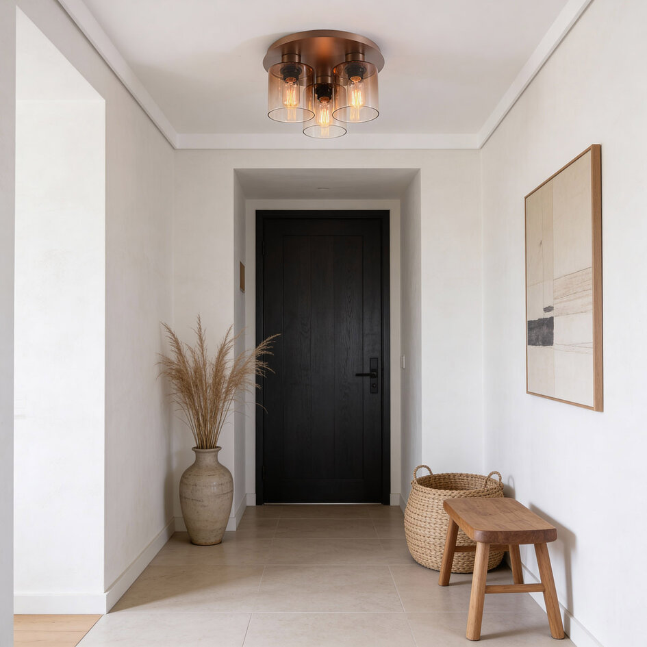 Plafondlamp Lyo met drie glazen kappen in bruin ombre-effect