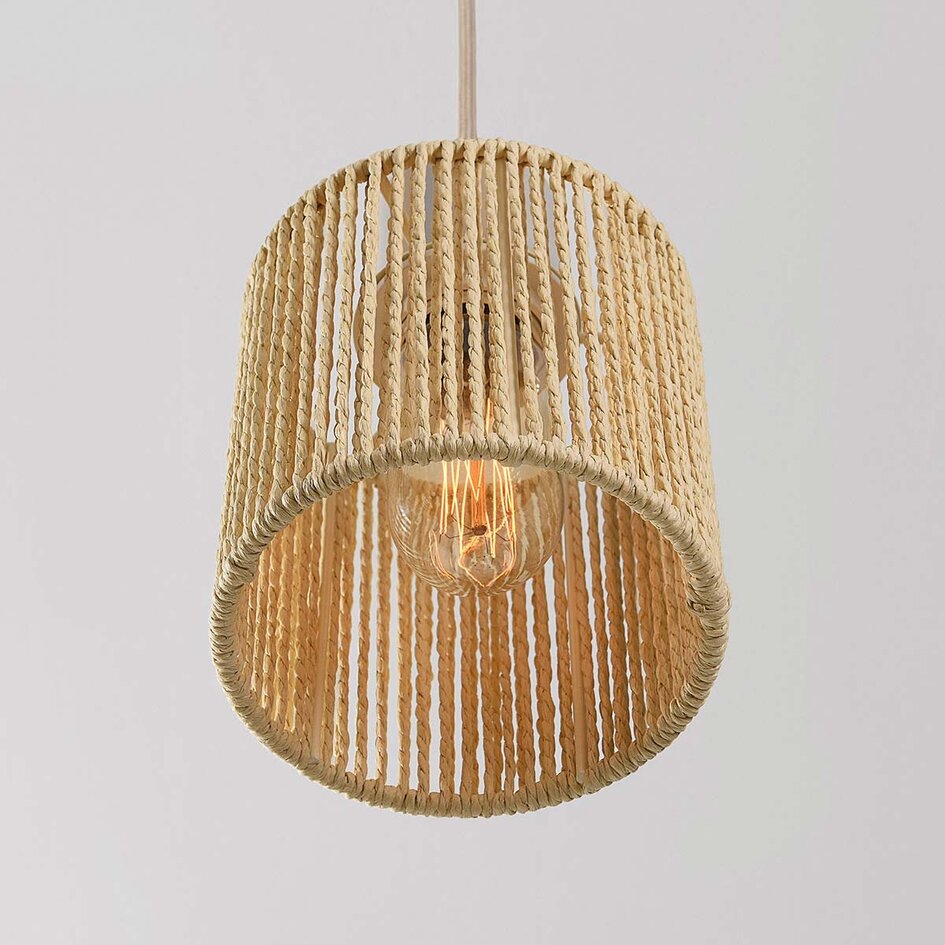 3-lichts hanglamp Carrizo in beige met geweven papiertouw