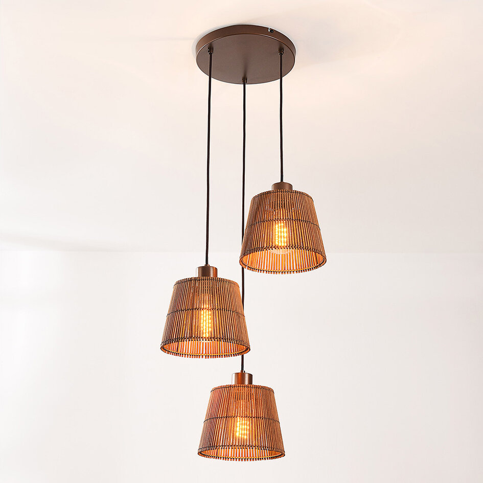 Design hanglamp Tami – 3-lichts met naturel bamboe en warm brons