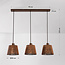 3-lichts hanglamp Veya met met naturel bamboe kappen en warm brons