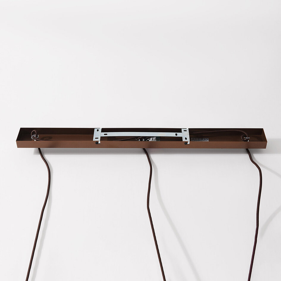 3-lichts hanglamp Veya met met naturel bamboe kappen en warm brons