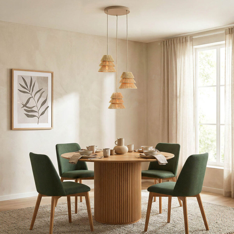 Boho hanglamp Tula - naturel kappen van geweven touw