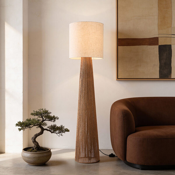 Vloerlamp Papira bruin met linnen kap