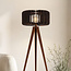 Vloerlamp Oakly met metalen driepoot en houten kap in walnootlook