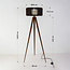 Vloerlamp Oakly met metalen driepoot en houten kap in walnootlook