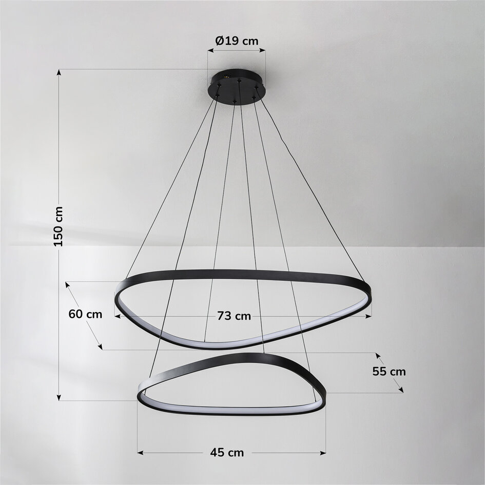 3-staps dimbare design hanglamp Nivara met dubbele LED-ringen in zwart