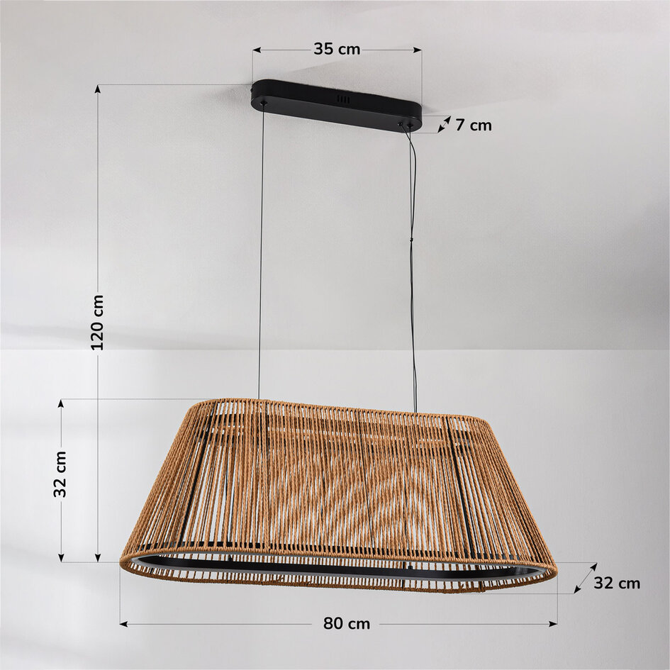 3-staps dimbare hanglamp Selara met gevlochten kap in naturel