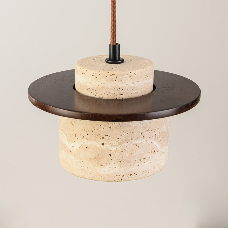 Japandi hanglamp Travano van travertin (natuursteen) en hout