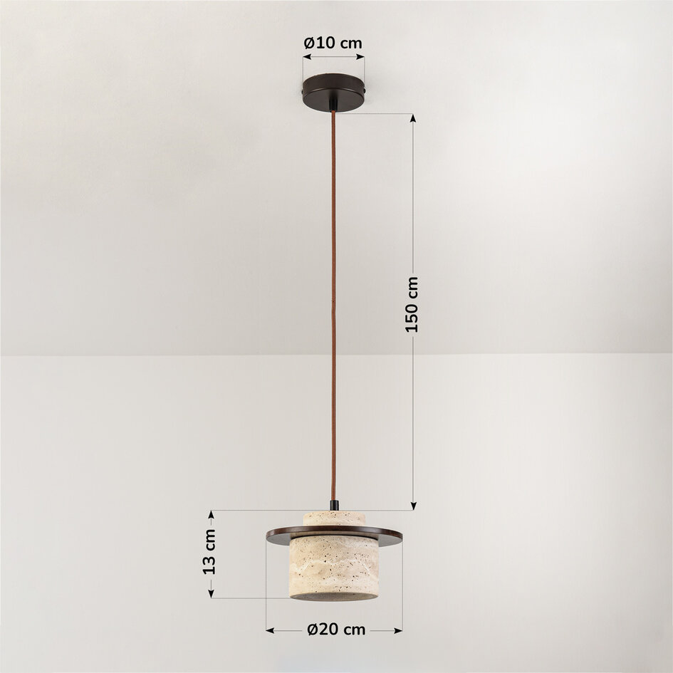 Japandi hanglamp Travano van travertin (natuursteen) en hout