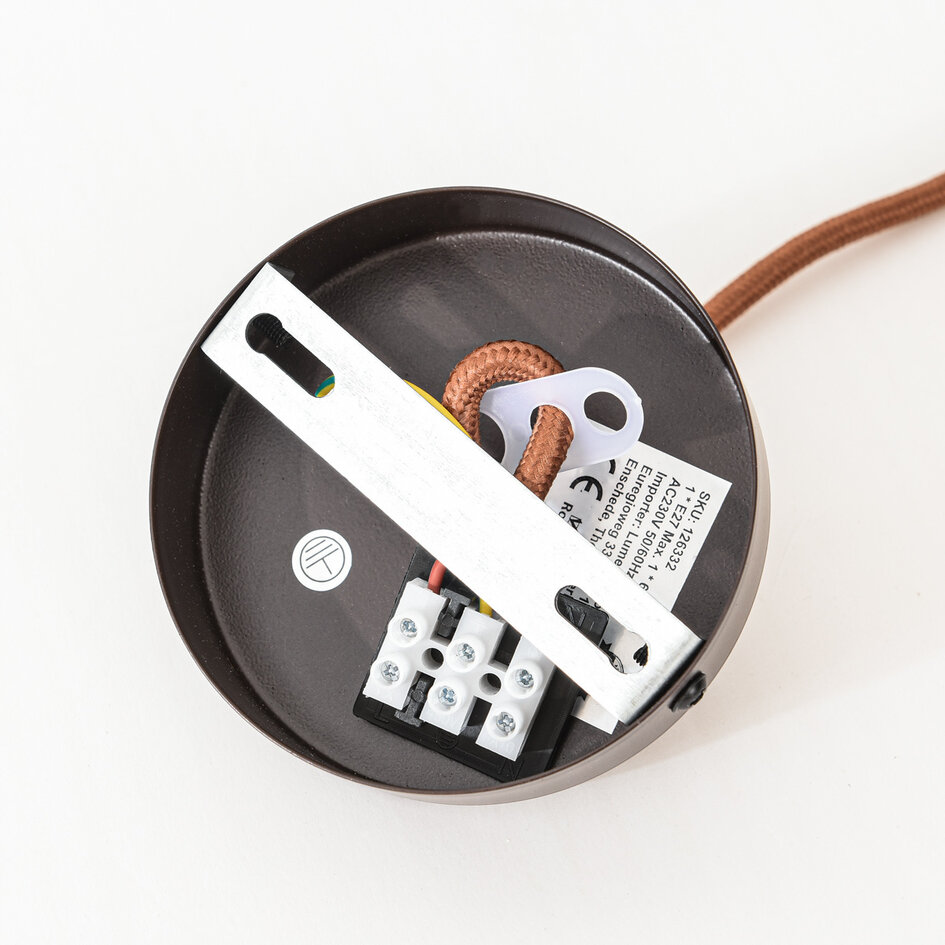 Japandi hanglamp Travia van travertin (natuursteen) en licht hout