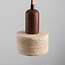Japandi hanglamp Muro - drie travertin (natuursteen) kappen met houtaccenten
