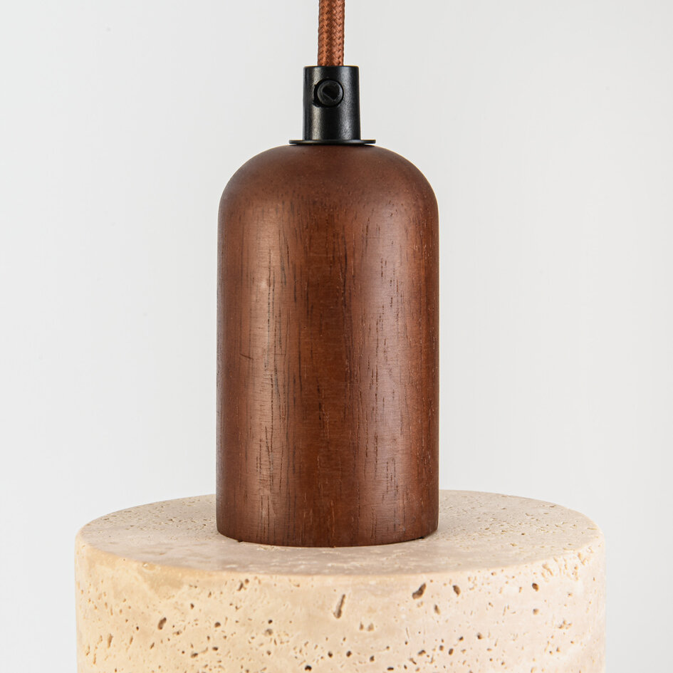 3-lichts Japandi hanglamp Muro van travertin (natuursteen) en hout