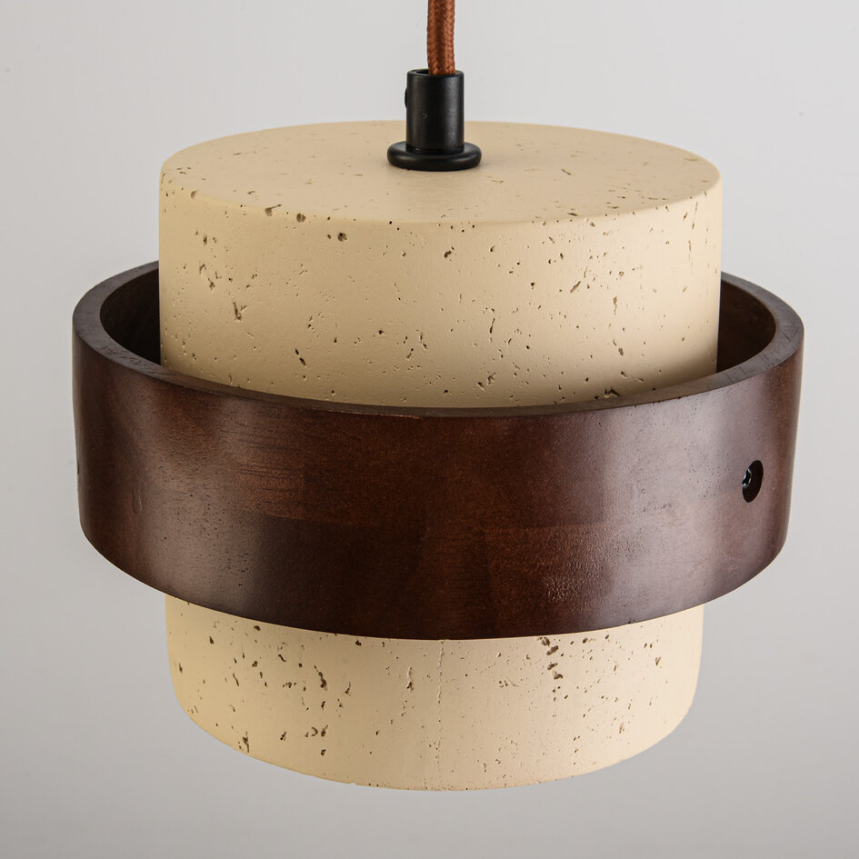 3-lichts hanglamp Mavero van cement en hout