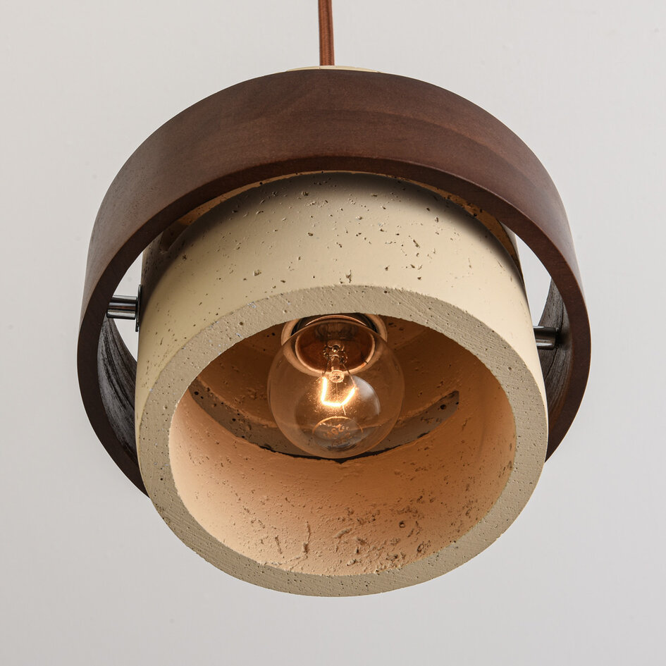 4-lichts hanglamp Mavero van cement en hout