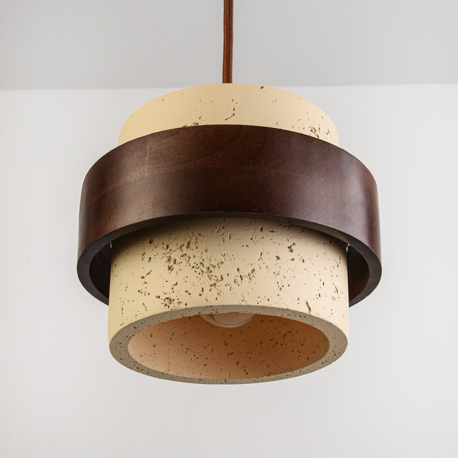 Hanglamp Mavero rond van cement en hout, 4-lichts