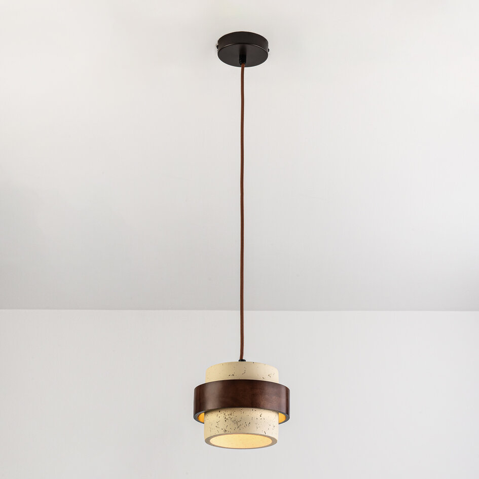 1-lichts hanglamp Mavero van cement en hout
