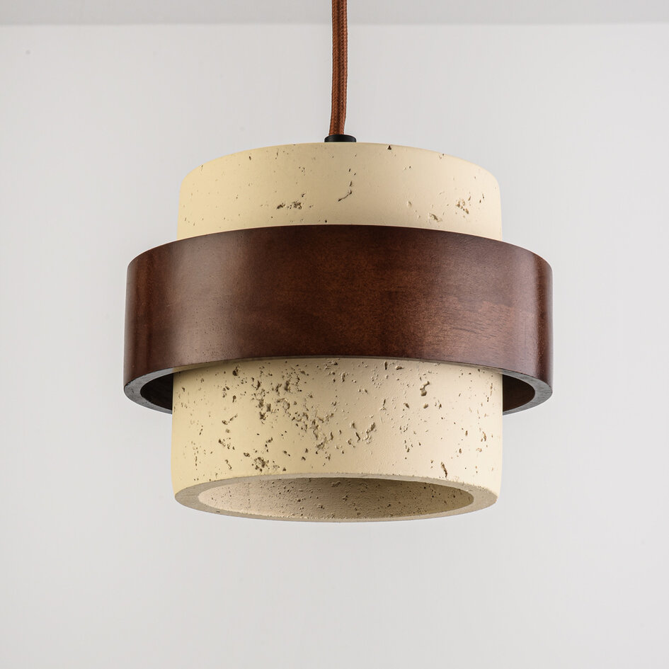 1-lichts hanglamp Mavero van cement en hout