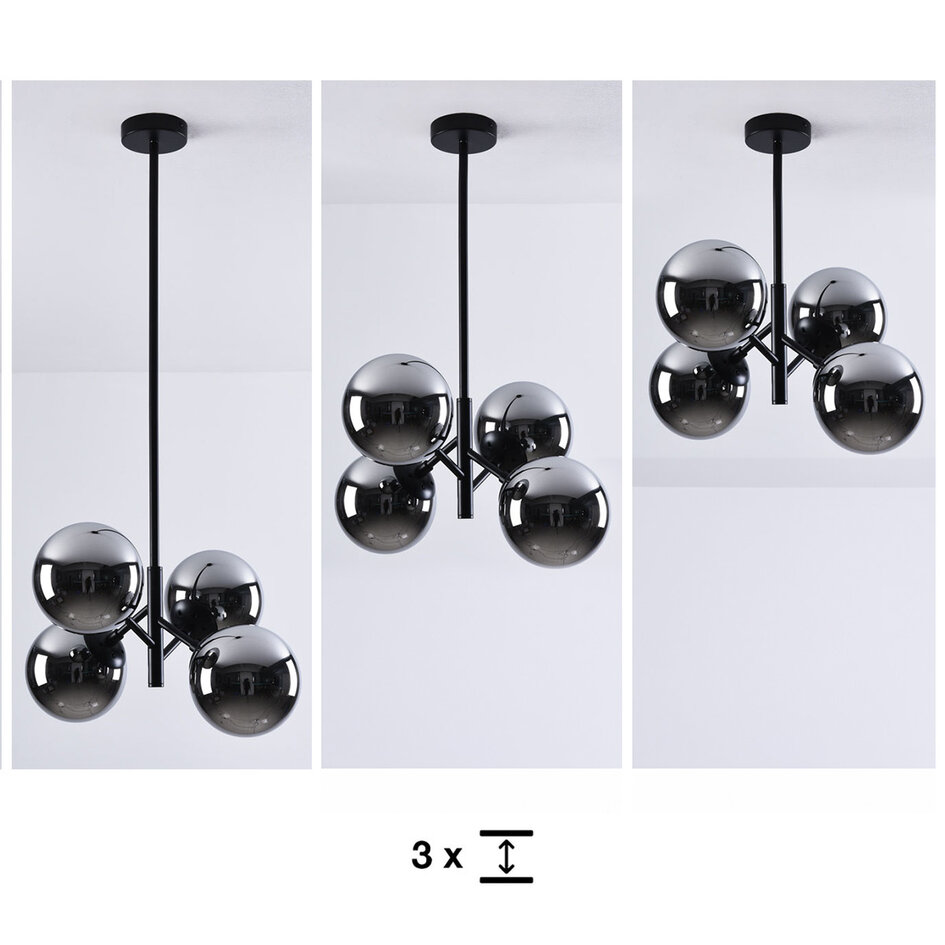 4-lichts hanglamp Florence - smoke glas met spiegeleffect en zwart