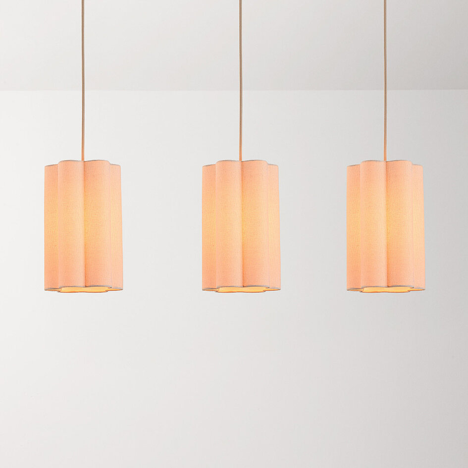 3-lichts moderne hanglamp Orza in beige linnen