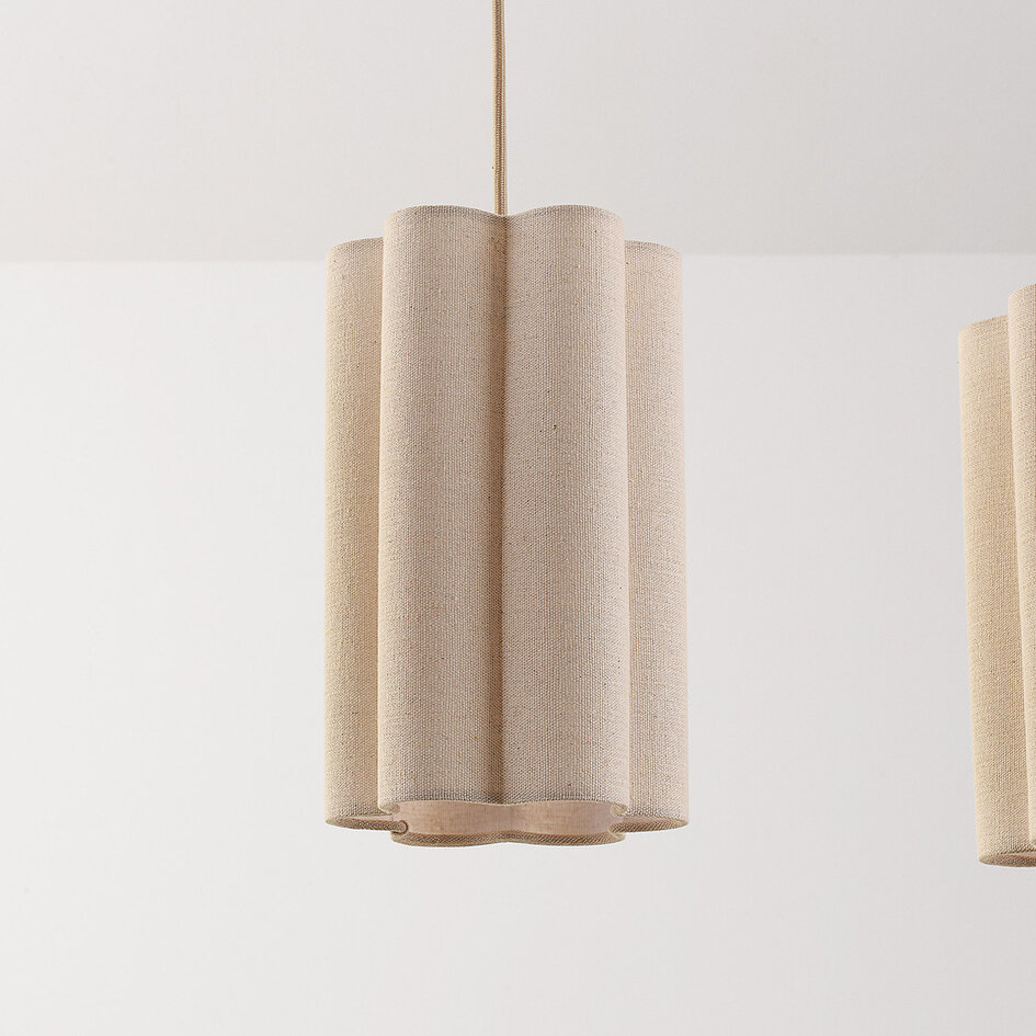 3-lichts moderne hanglamp Orza in beige linnen