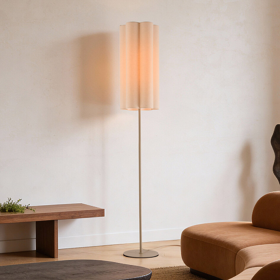 Moderne vloerlamp Oia met linnen kap in beige