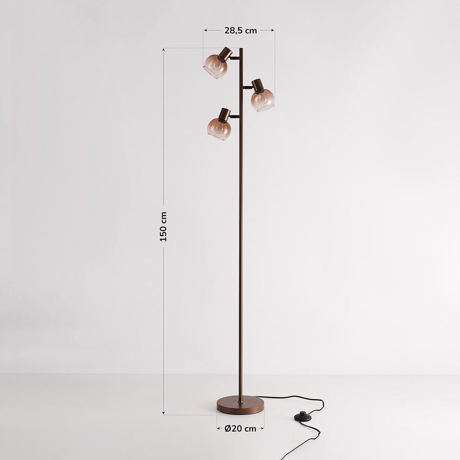 Vloerlamp Duna met bruin ombre-glas, 3-lichts