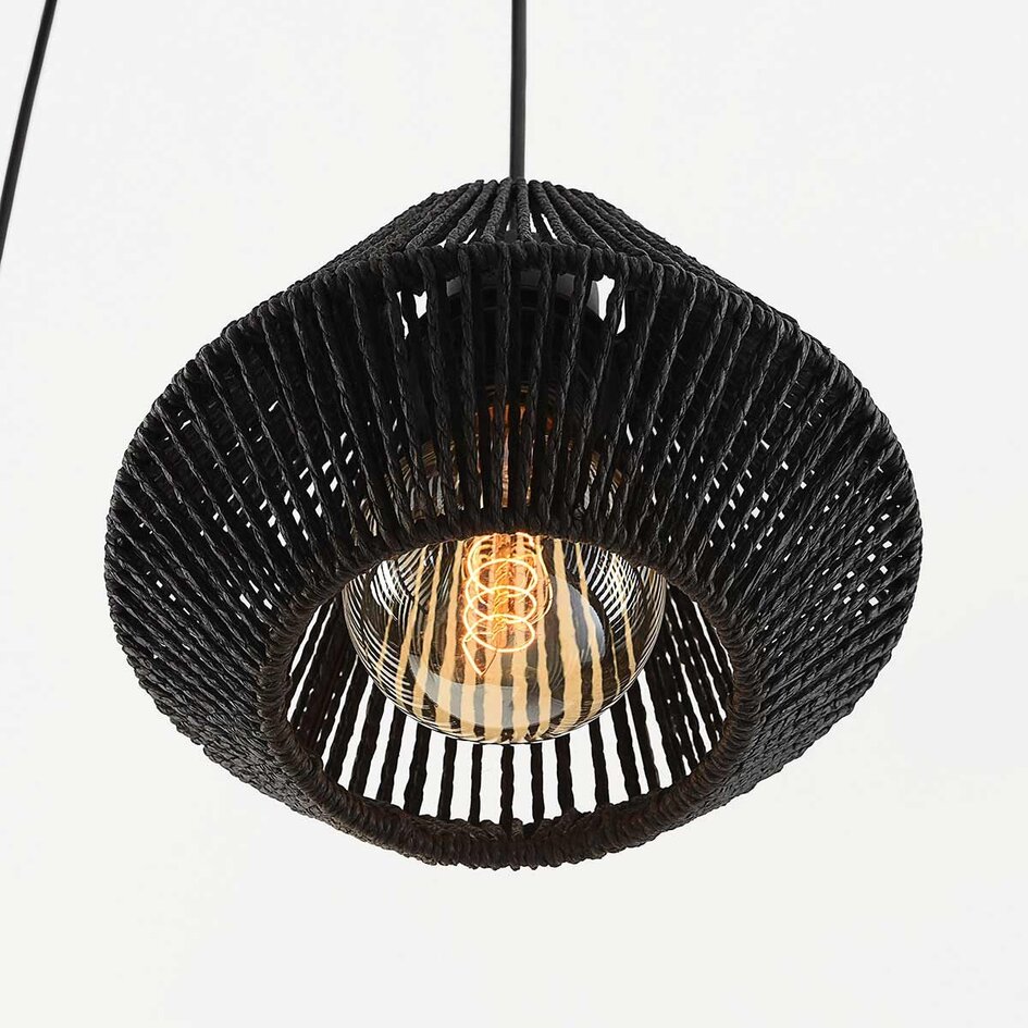 6-lichts hanglamp Ivero van papiertouw in zwart en bruin