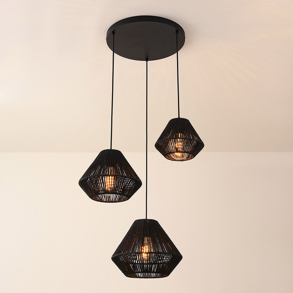 Hanglamp Ivera 3-lichts van zwart papiertouw