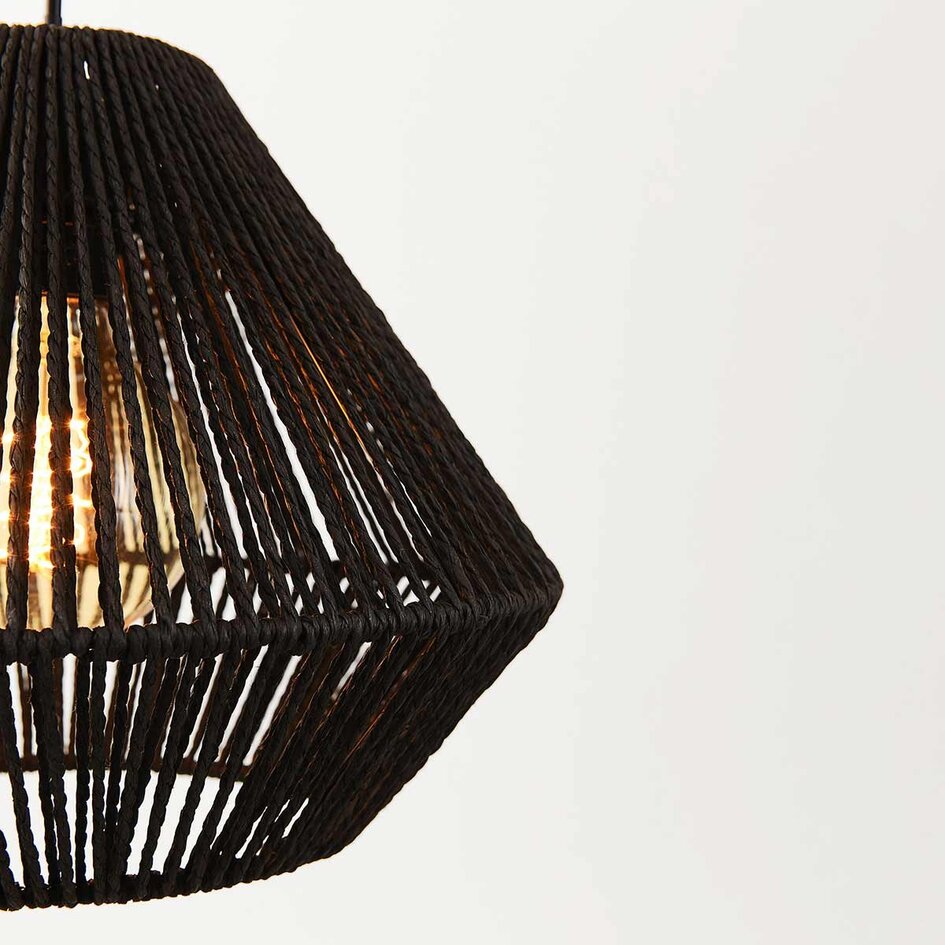 3-lichts hanglamp Ivera - zwart gevlochten