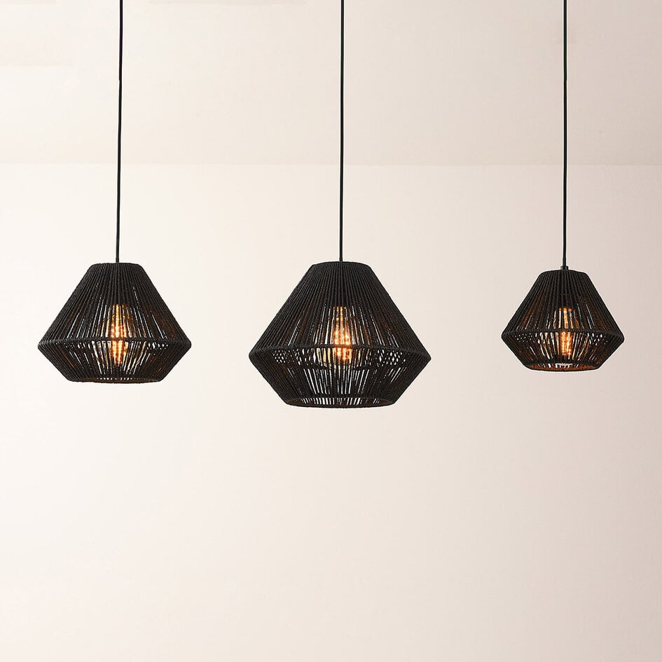 Moderne hanglamp Ives van zwart papiertouw, 3-lichts