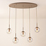 5-lichts hanglamp Alea - beige met transparante glazen bollen