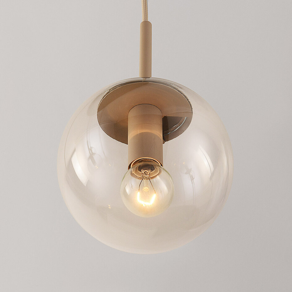 Moderne hanglamp Alea in beige met transparante glazen bollen, 5-lichts