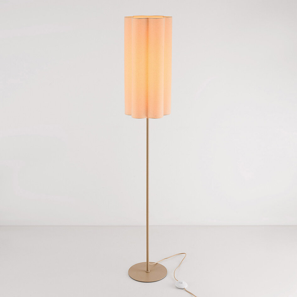 Moderne vloerlamp Oia met linnen kap in beige