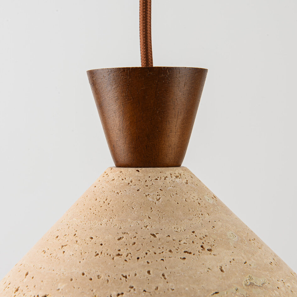 Japandi hanglamp Mara van travertin (natuursteen) en hout