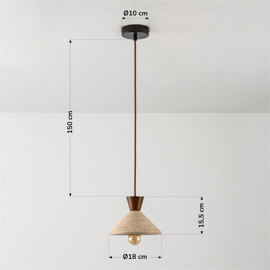 Japandi hanglamp Mara - travertin (natuursteen) en hout