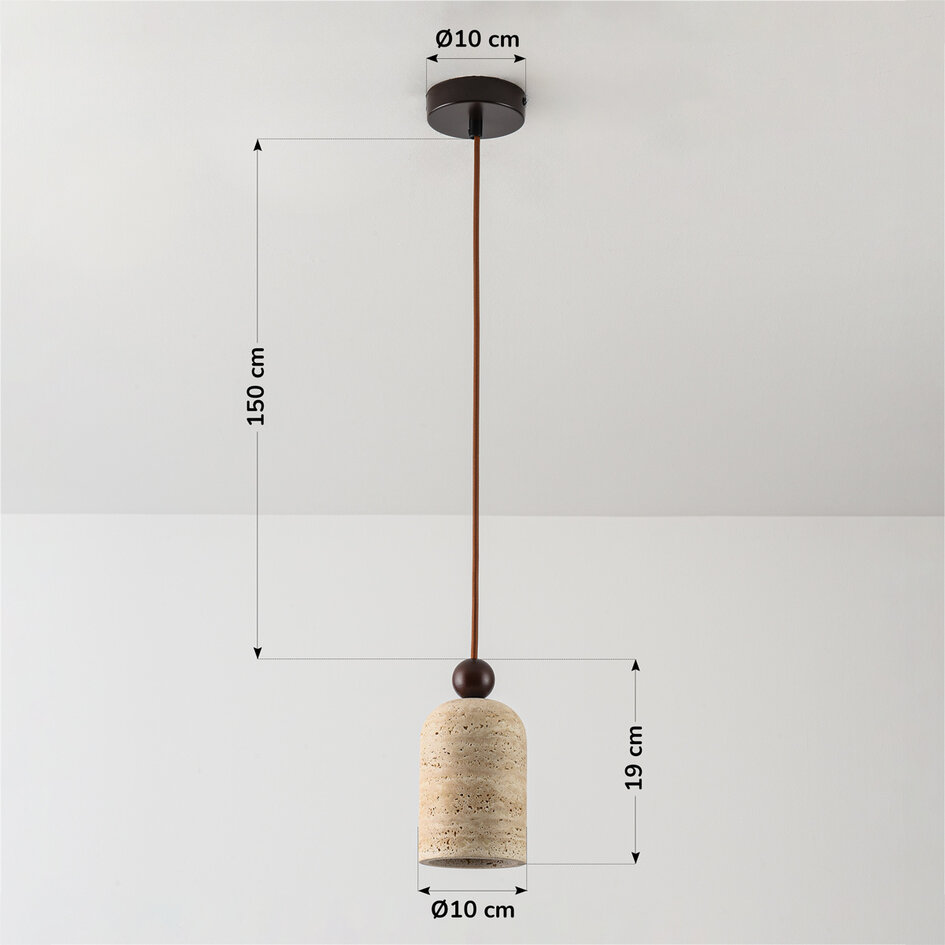 Japandi hanglamp Voro van travertin (natuursteen) en hout