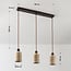 3-lichts Japandi hanglamp Voro van travertin (natuursteen) en hout