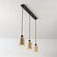 3-lichts Japandi hanglamp Voro van travertin (natuursteen) en hout