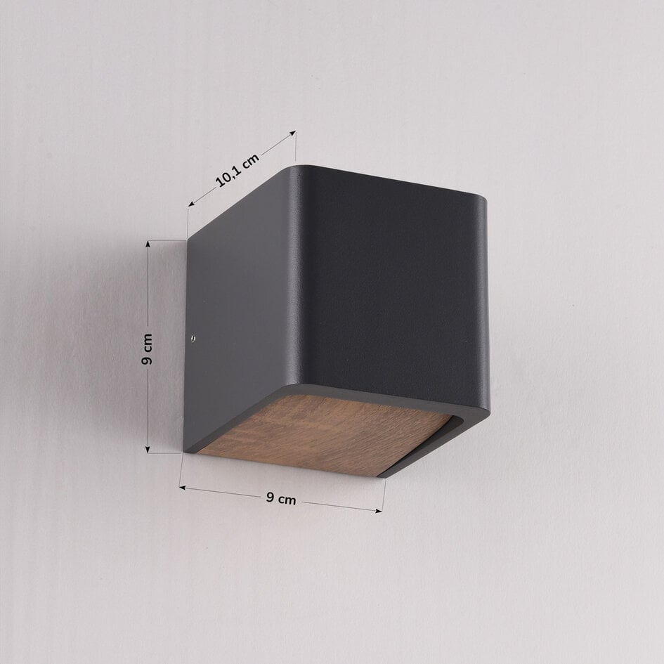 Moderne wandlamp Timber in donkergrijs met houtlook - up & downlight