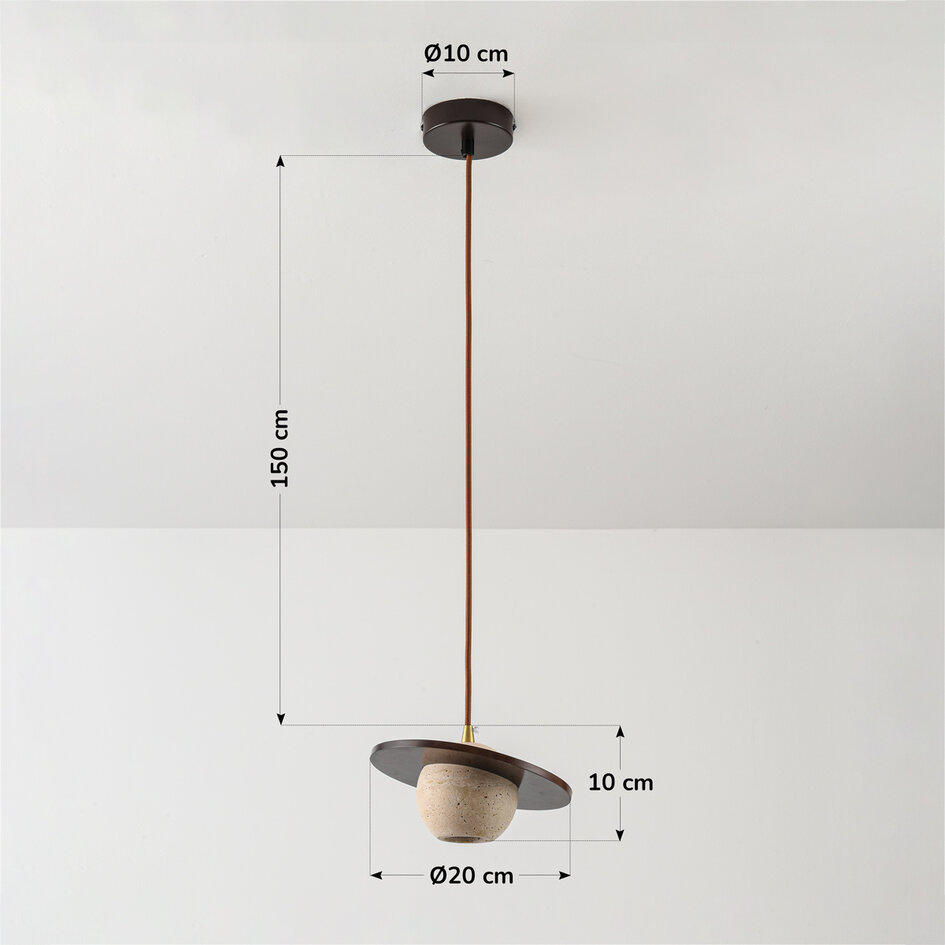 Hanglamp Tona van travertin (natuursteen) en hout