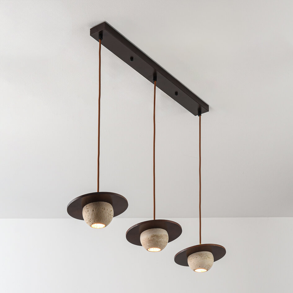 Hanglamp Tona 3-lichts met travertin (natuursteen) en hout