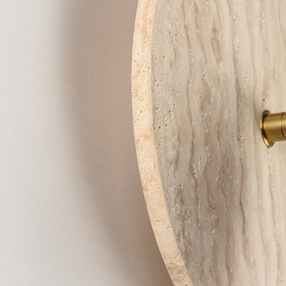 Wandlamp Sira met verstelbare spot van travertin (natuursteen) en hout incl. Philips lichtbron