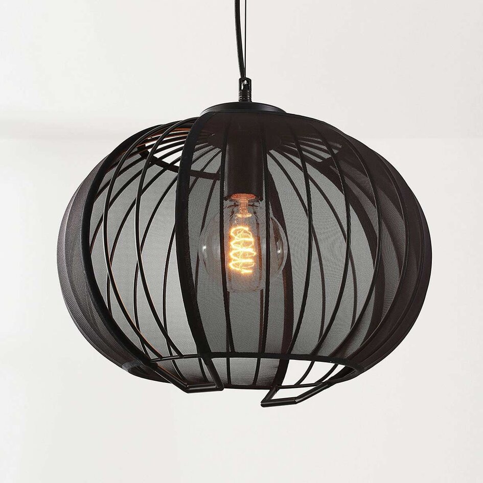 Hanglamp Lofas - open metalen kap met zwart stof