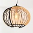 Hanglamp Lofas zwart met open metalen kap en beige linnen