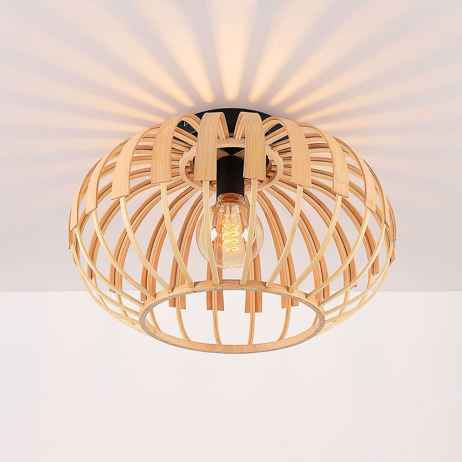 Plafondlamp Karo met open bamboe kap