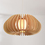 Hanglamp Rorka met houten lamellen, open ronde vorm en diffuser