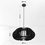 Houten hanglamp Rorka met zwarte lamellen, open ronde vorm en diffuser