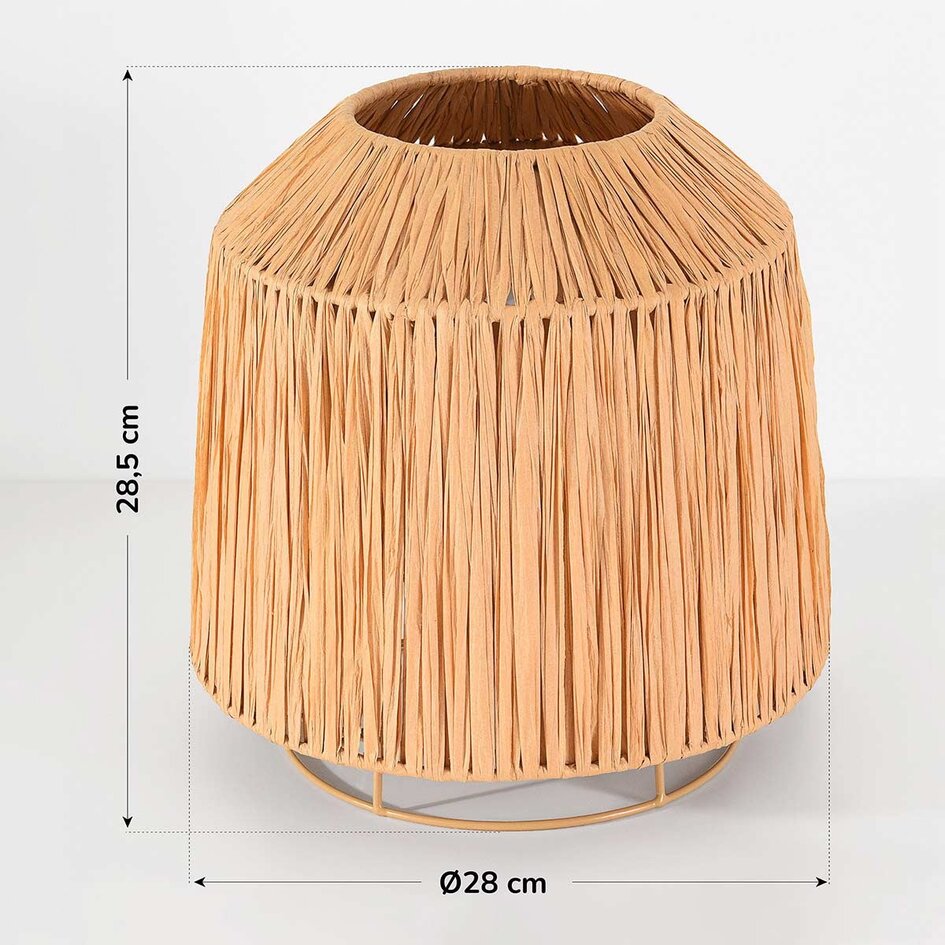 Tafellamp Aruna van raffia papier met beige metalen voet