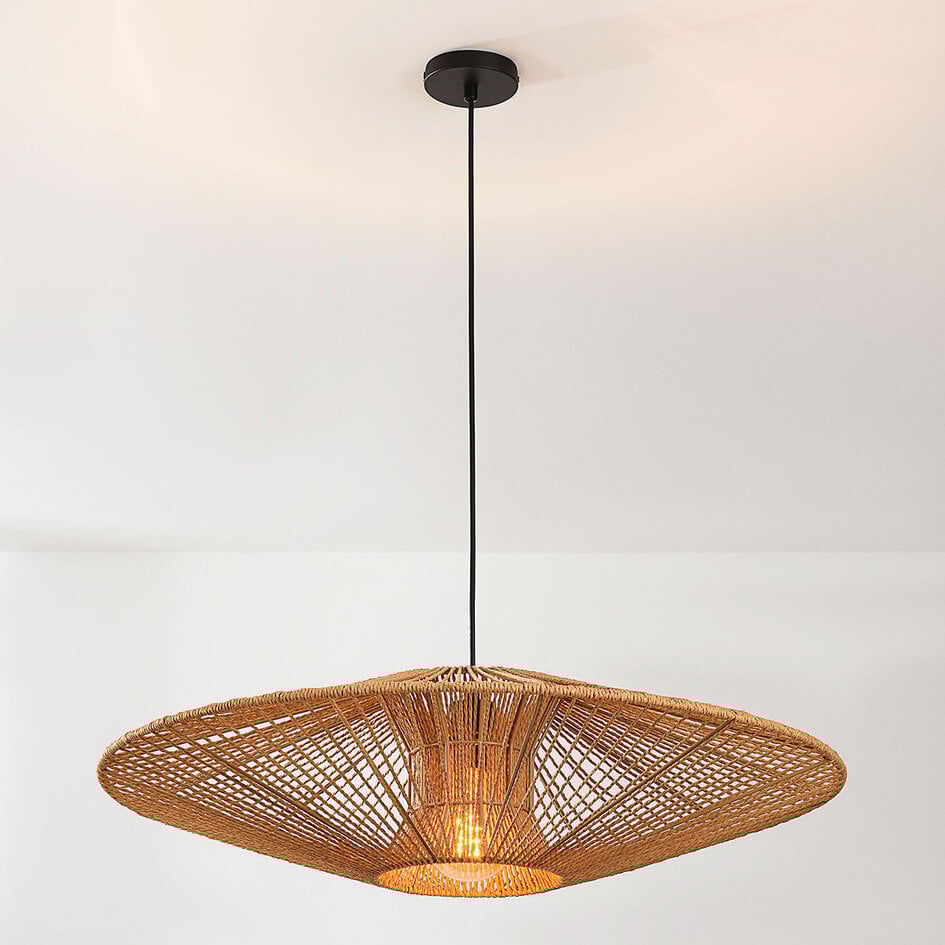 Hanglamp Orana met dubbele kap van handgevlochten papier in naturel