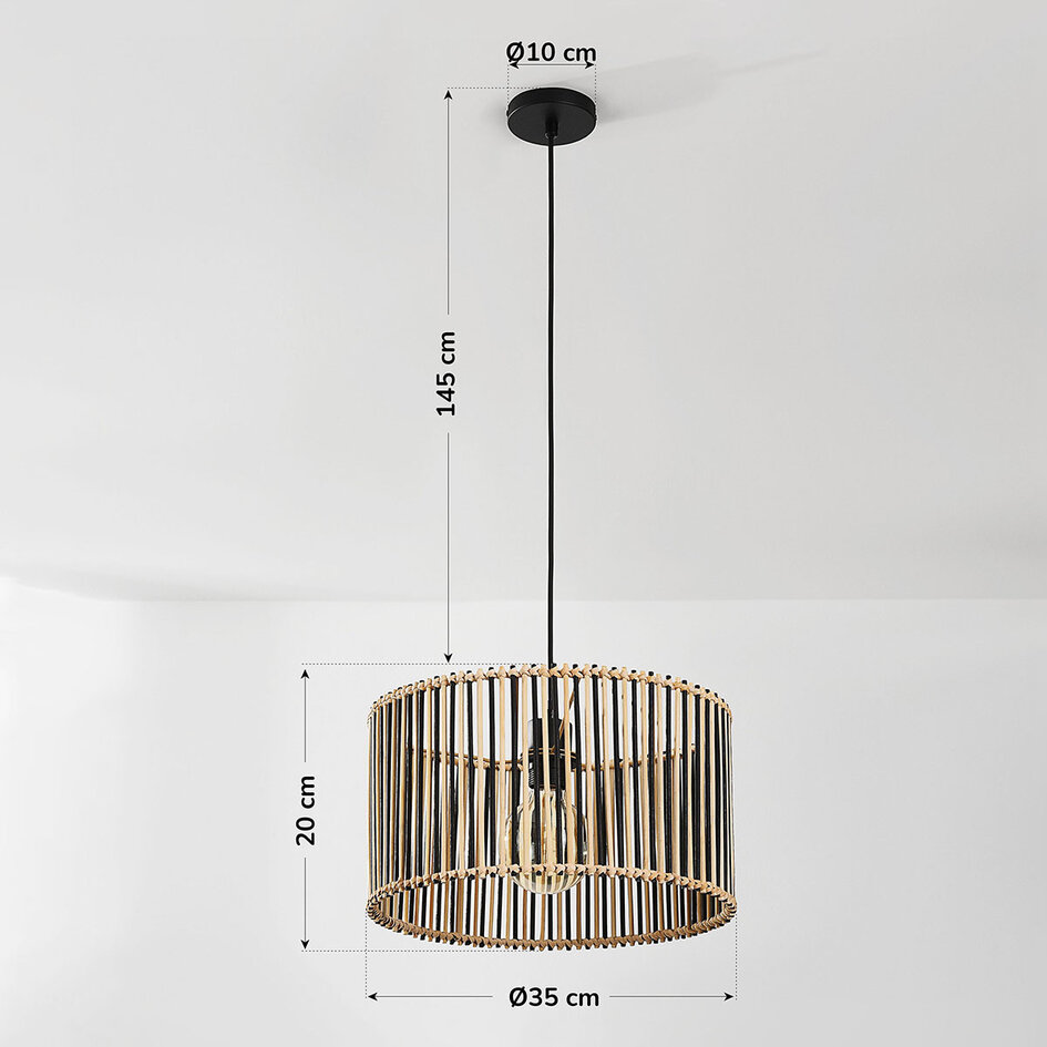 Hanglamp Lora van bamboe in zwart en naturel